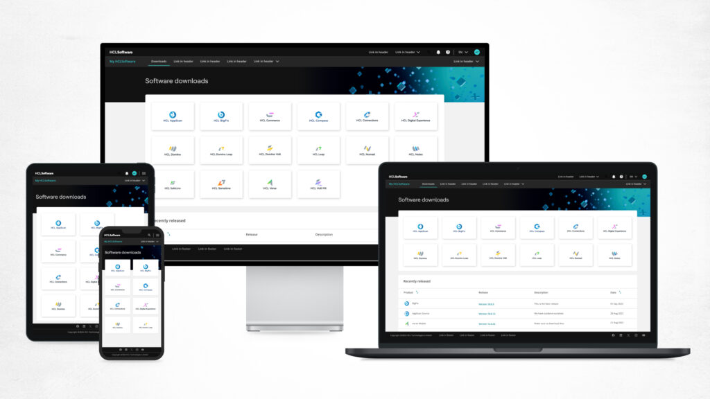 My HCL Software screen in different resolutions